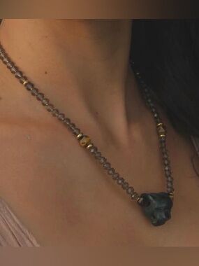 Jaguar jade pendant Smoky Quartz Necklace Jewelry